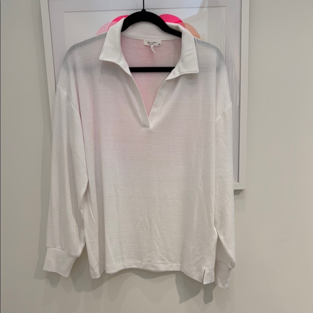 Rag & Bone White Drapey Collared Long Sleeve Blouse Size Medium